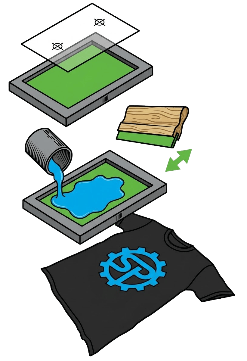 Screen Printing Process Illustration – From Screen Setup to Finished T-Shirt